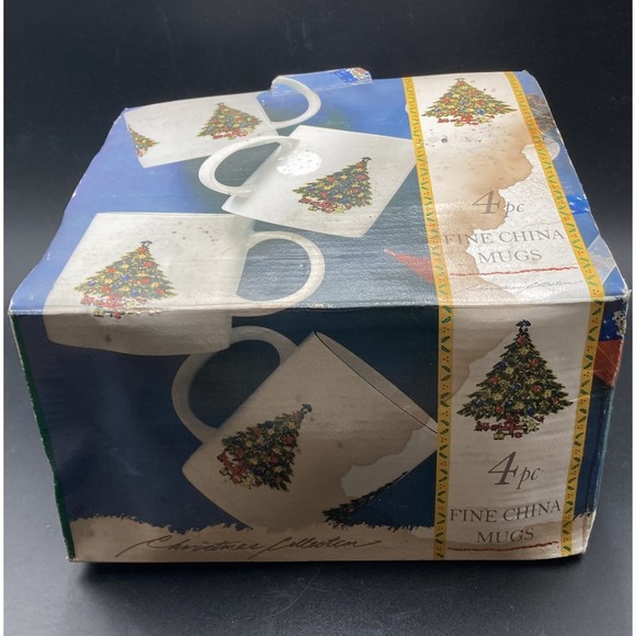 (4) Sea Gull Fine China Christmas Tree Coffee Mugs Teacups with Gold Rim w/ Box - Picture 2 of 11